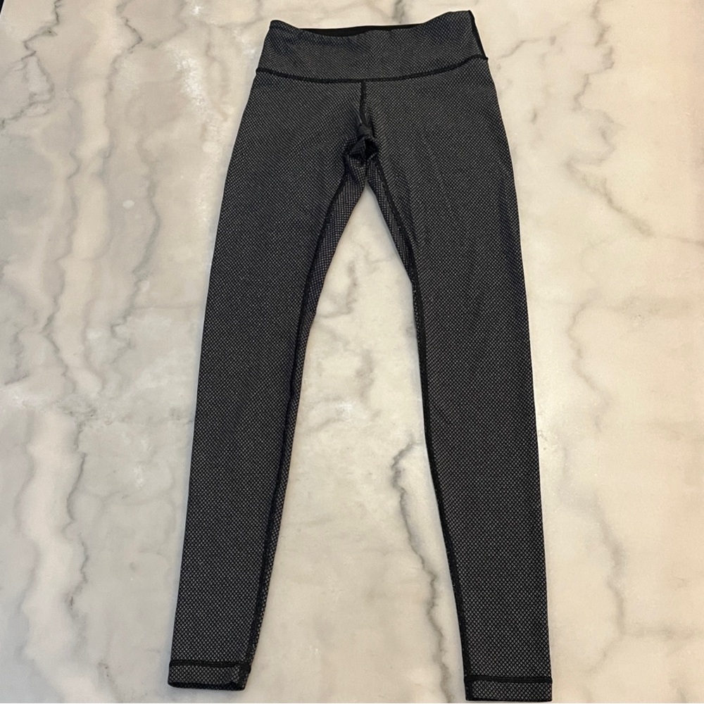 Lululemon Wunder Under High Rise Black Grey Diamond Dot Leggings